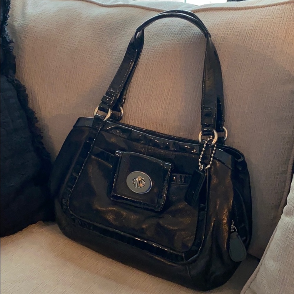 Black Leather and Patented Medium/large Coach bag